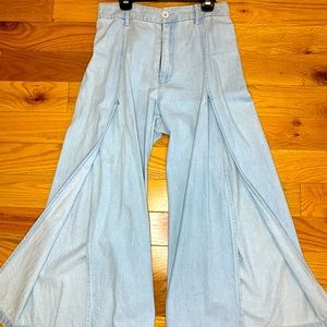 Wide leg light denim slit jeans